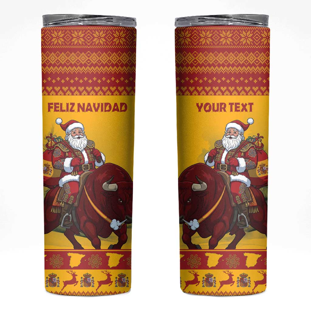 Personalized Spain Christmas Skinny Tumbler Santa Riding Red Bull Feliz Navidad - Wonder Print Shop