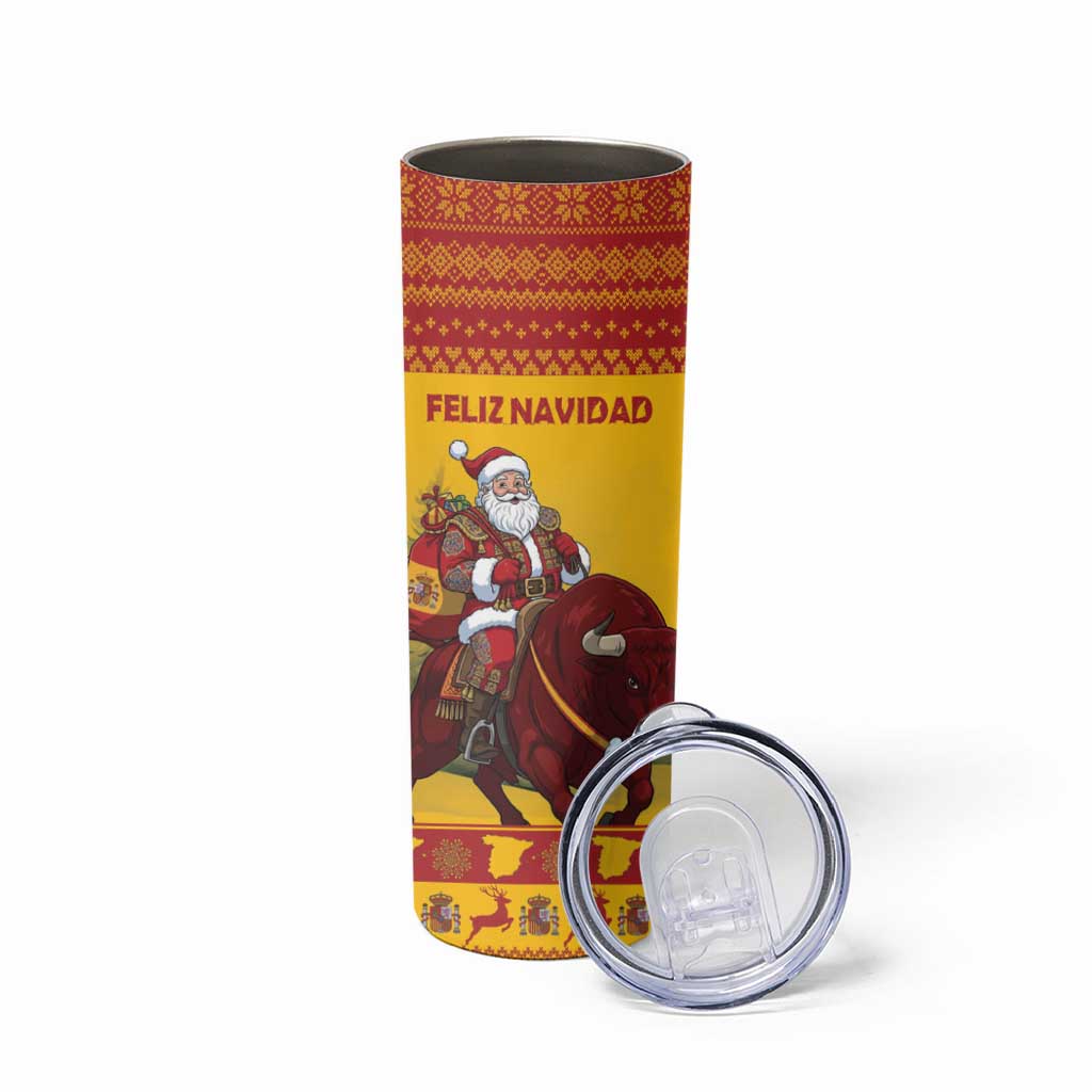Personalized Spain Christmas Skinny Tumbler Santa Riding Red Bull Feliz Navidad - Wonder Print Shop