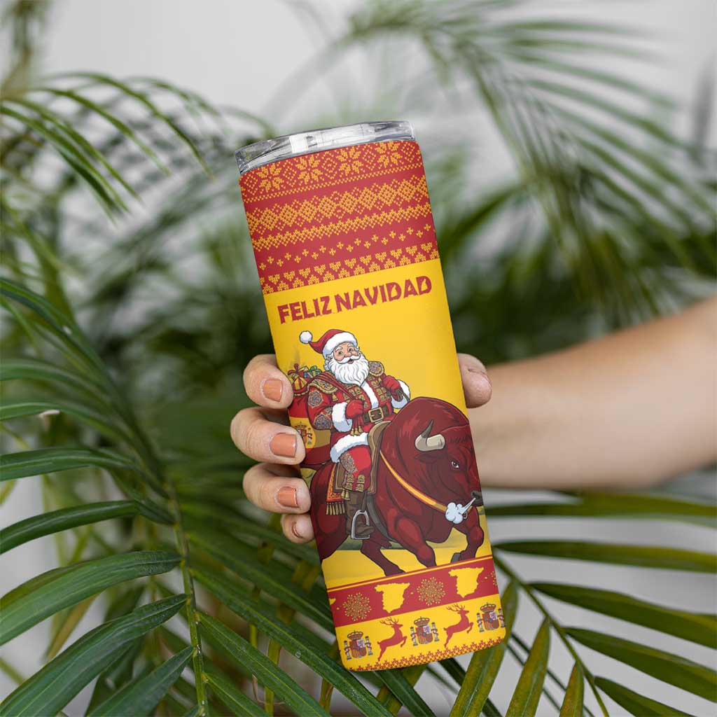 Personalized Spain Christmas Skinny Tumbler Santa Riding Red Bull Feliz Navidad - Wonder Print Shop