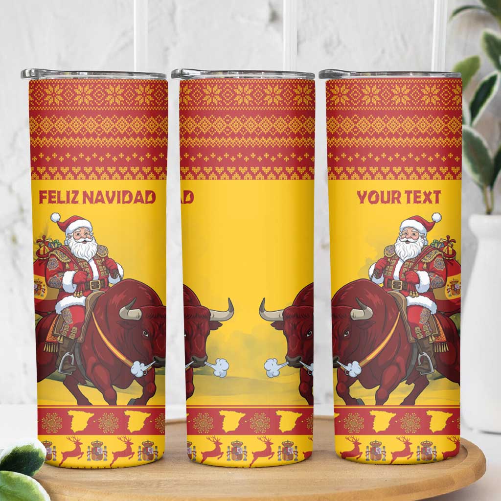 Personalized Spain Christmas Skinny Tumbler Santa Riding Red Bull Feliz Navidad - Wonder Print Shop