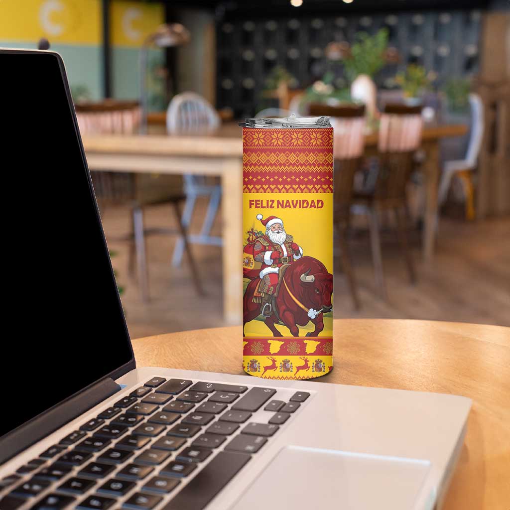 Personalized Spain Christmas Skinny Tumbler Santa Riding Red Bull Feliz Navidad - Wonder Print Shop