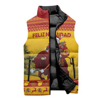 Personalized Spain Christmas Sleeveless Puffer Jacket Santa Riding Red Bull Feliz Navidad - Wonder Print Shop