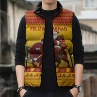Personalized Spain Christmas Sleeveless Puffer Jacket Santa Riding Red Bull Feliz Navidad - Wonder Print Shop