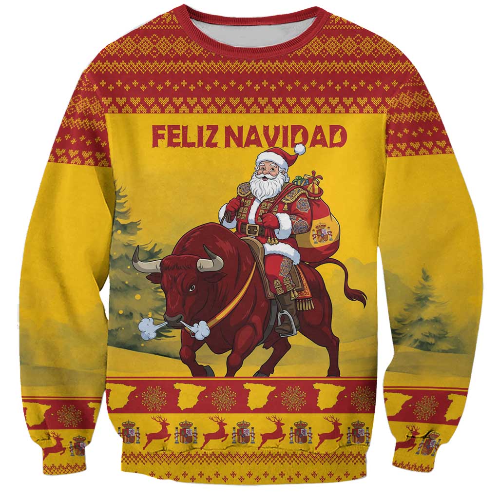 Personalized Spain Christmas Sweatshirt Santa Riding Red Bull Feliz Navidad - Wonder Print Shop