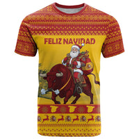 Personalized Spain Christmas T Shirt Santa Riding Red Bull Feliz Navidad - Wonder Print Shop