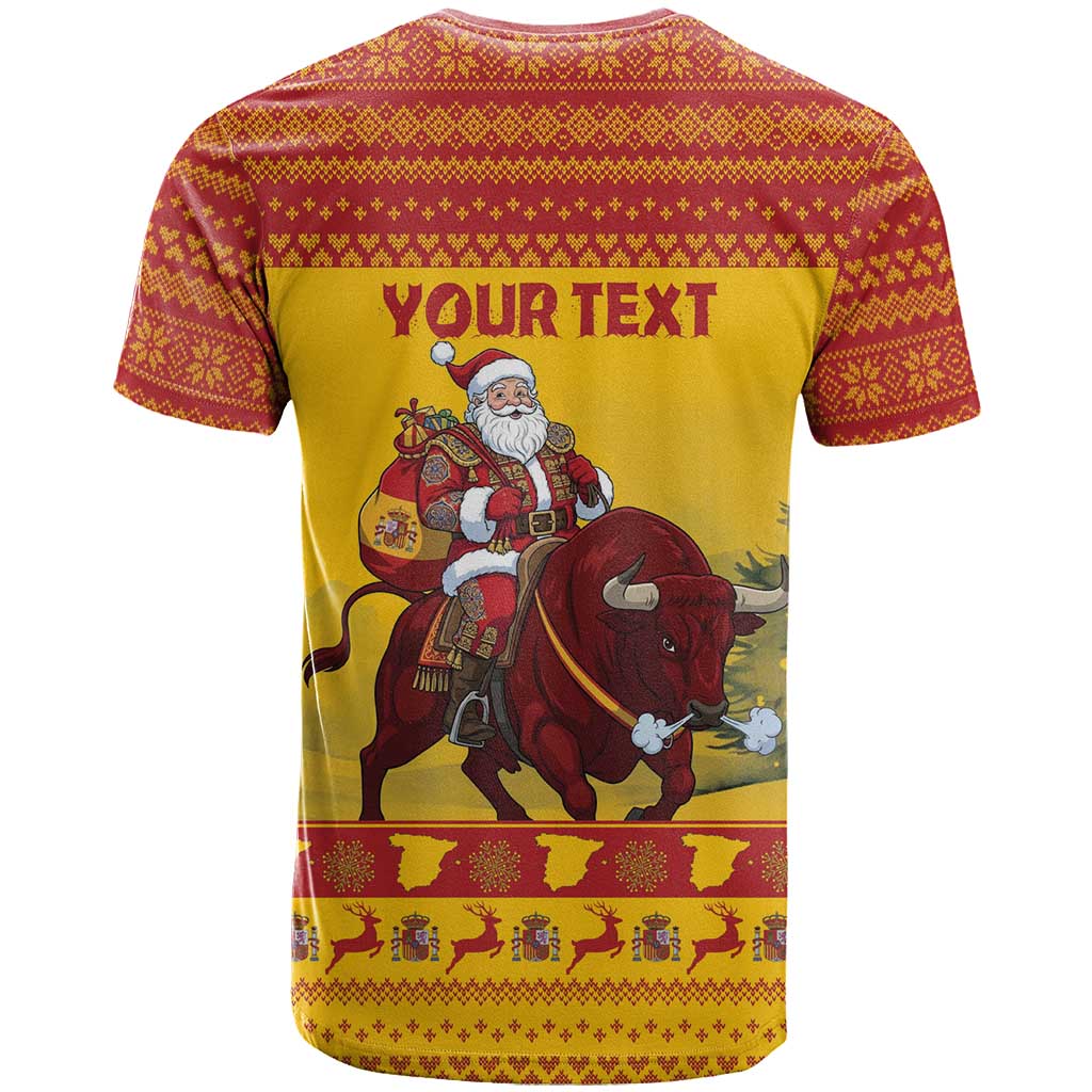 Personalized Spain Christmas T Shirt Santa Riding Red Bull Feliz Navidad - Wonder Print Shop