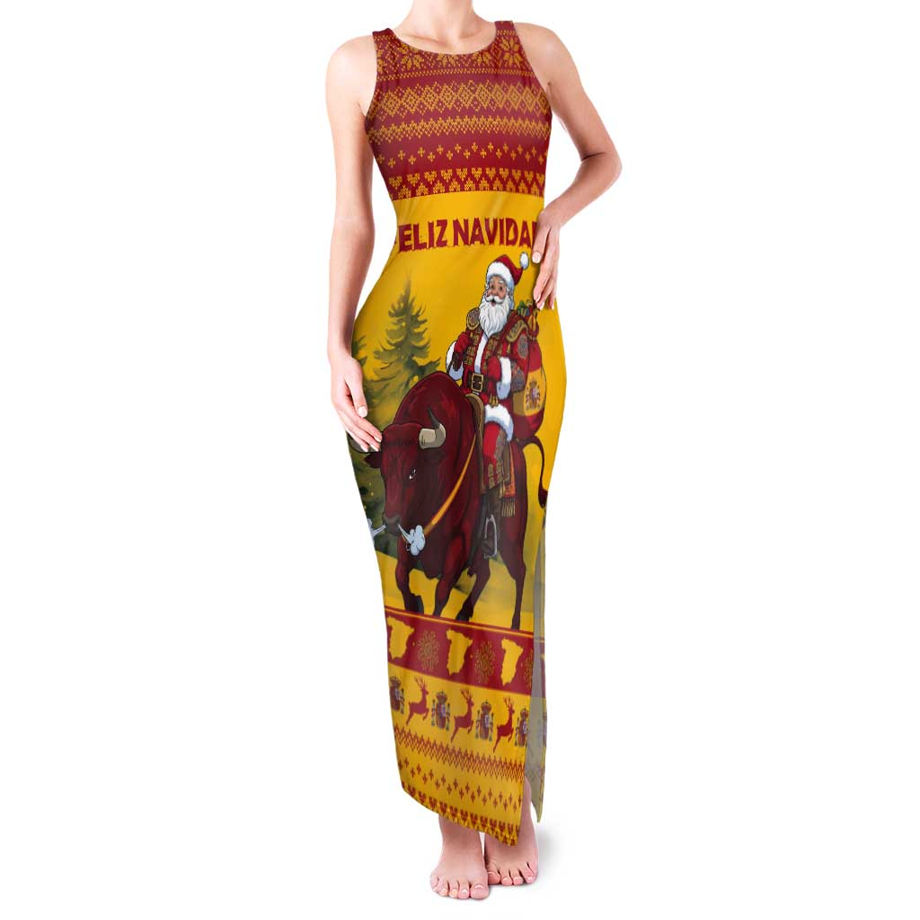 Personalized Spain Christmas Tank Maxi Dress Santa Riding Red Bull Feliz Navidad - Wonder Print Shop