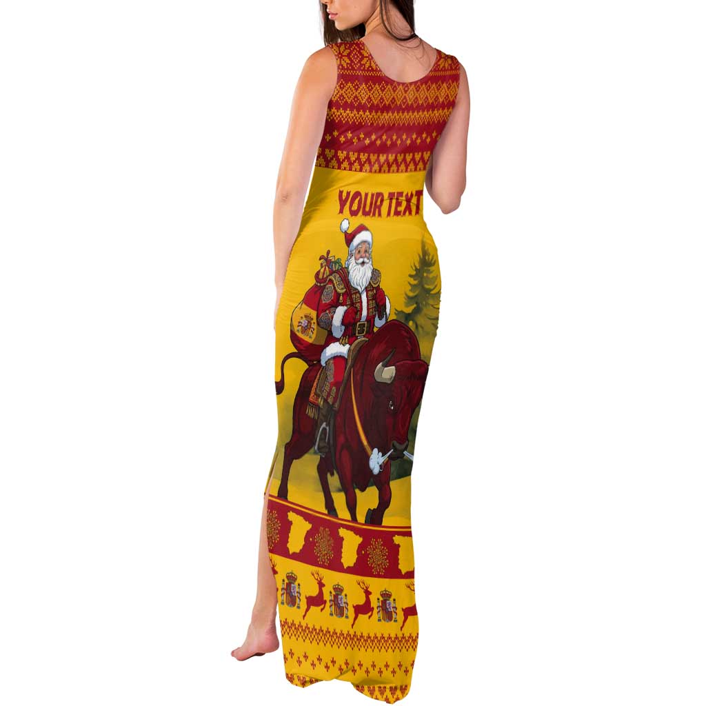 Personalized Spain Christmas Tank Maxi Dress Santa Riding Red Bull Feliz Navidad - Wonder Print Shop