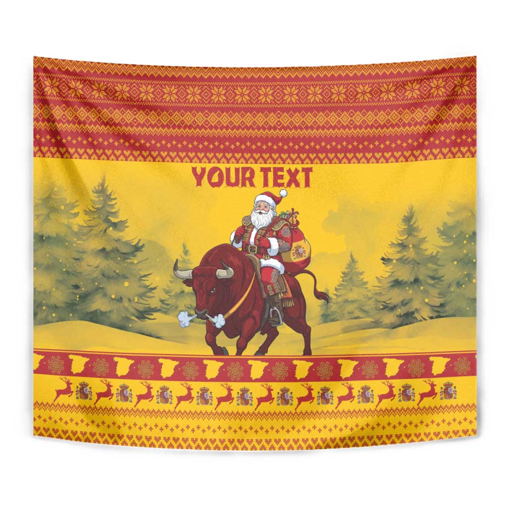 Personalized Spain Christmas Tapestry Santa Riding Red Bull Feliz Navidad - Wonder Print Shop