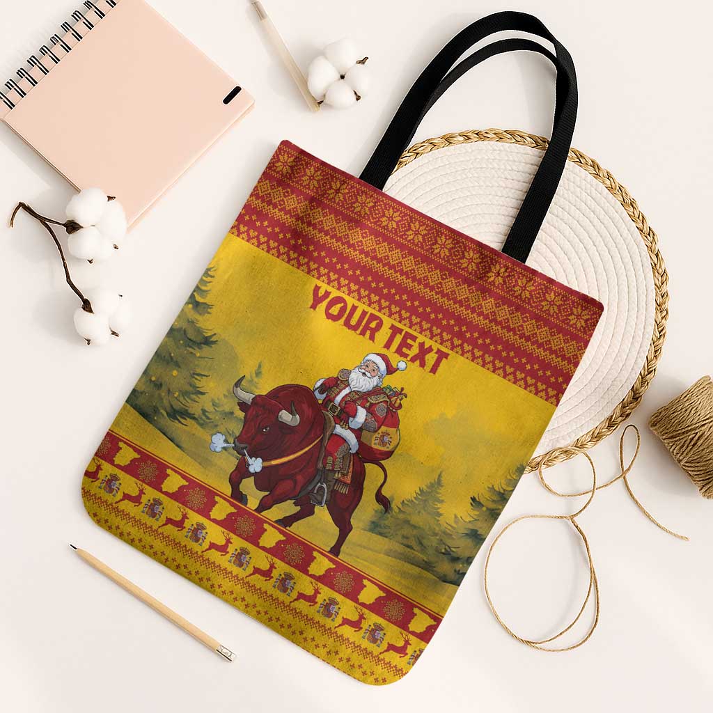 Personalized Spain Christmas Tote Bag Santa Riding Red Bull Feliz Navidad - Wonder Print Shop