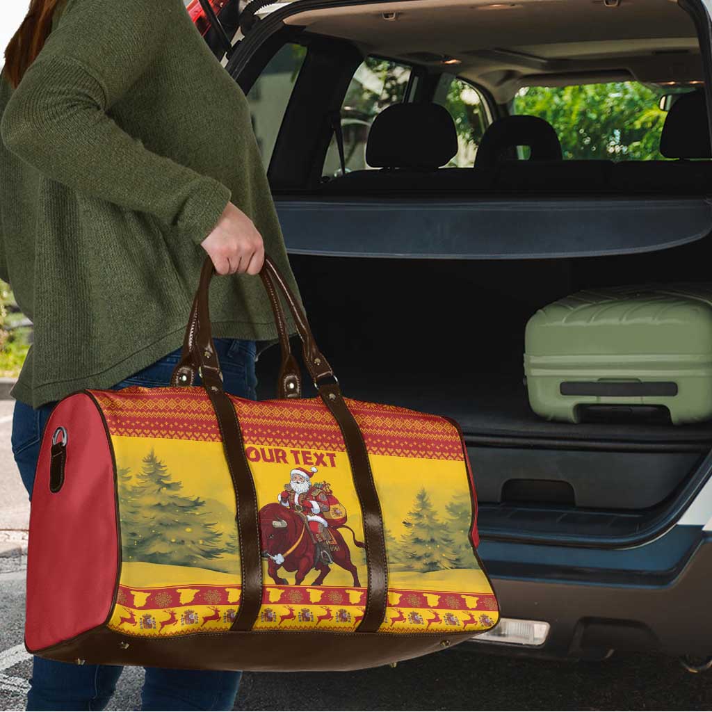 Personalized Spain Christmas Travel Bag Santa Riding Red Bull Feliz Navidad - Wonder Print Shop