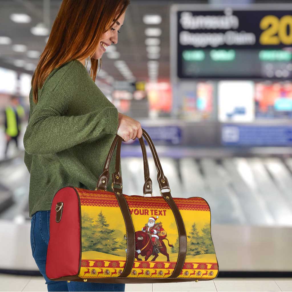 Personalized Spain Christmas Travel Bag Santa Riding Red Bull Feliz Navidad - Wonder Print Shop