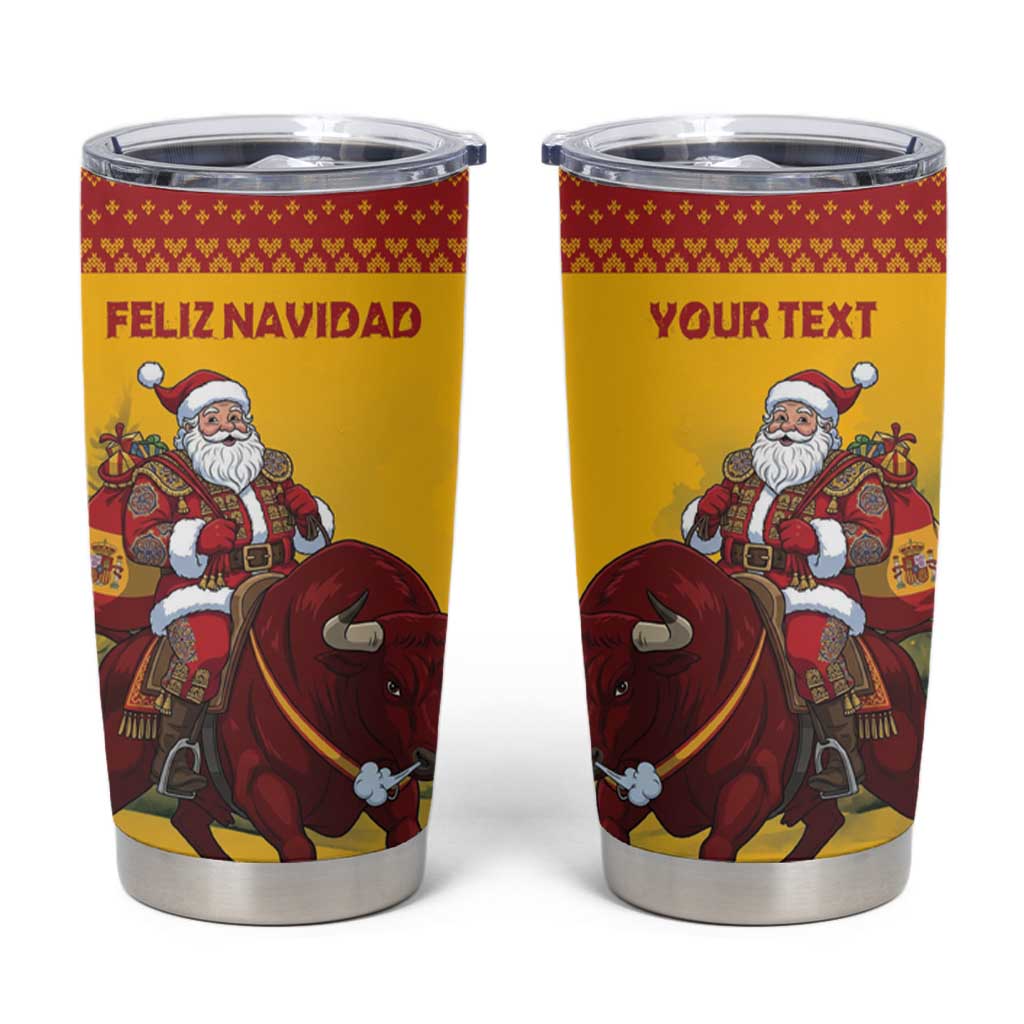 Personalized Spain Christmas Tumbler Cup Santa Riding Red Bull Feliz Navidad - Wonder Print Shop
