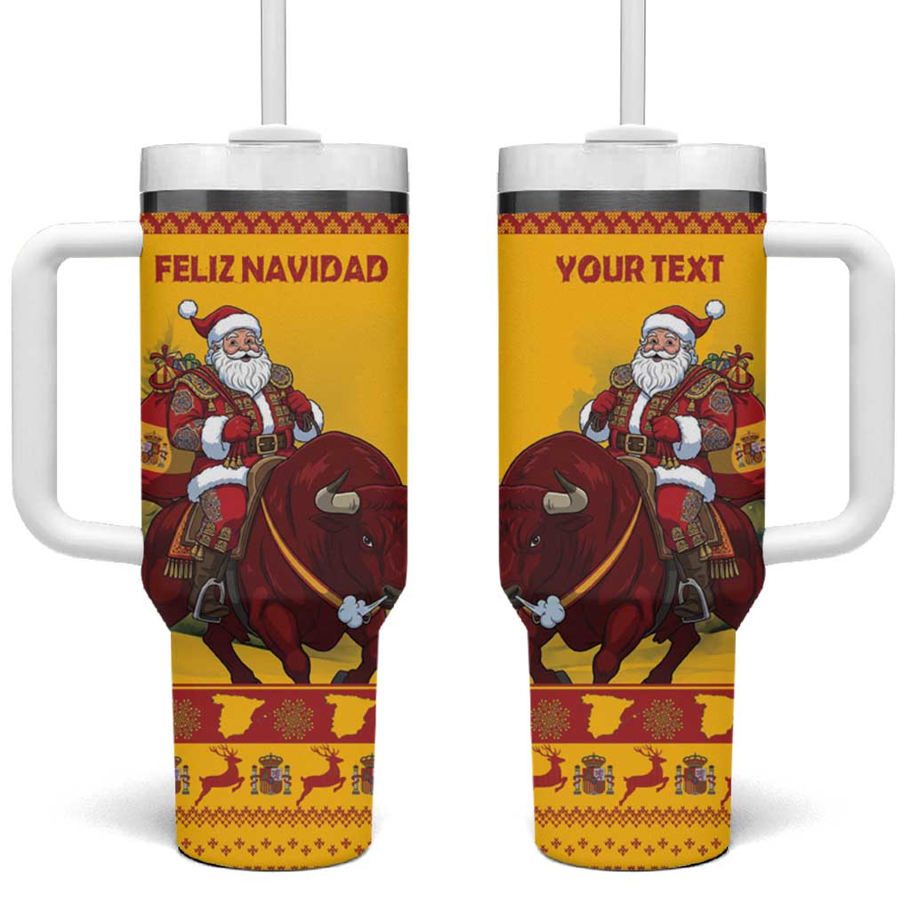 Personalized Spain Christmas Tumbler With Handle Santa Riding Red Bull Feliz Navidad - Wonder Print Shop