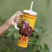 Personalized Spain Christmas Tumbler With Handle Santa Riding Red Bull Feliz Navidad - Wonder Print Shop