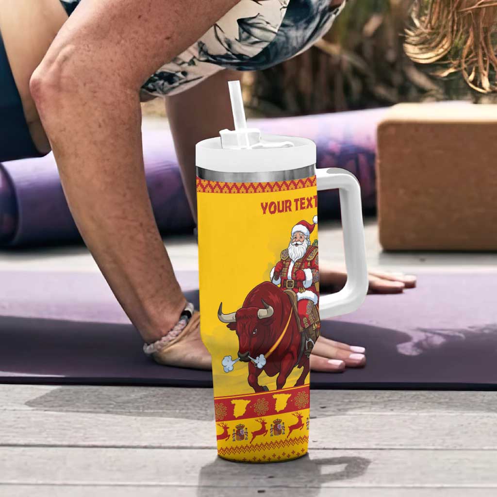Personalized Spain Christmas Tumbler With Handle Santa Riding Red Bull Feliz Navidad - Wonder Print Shop