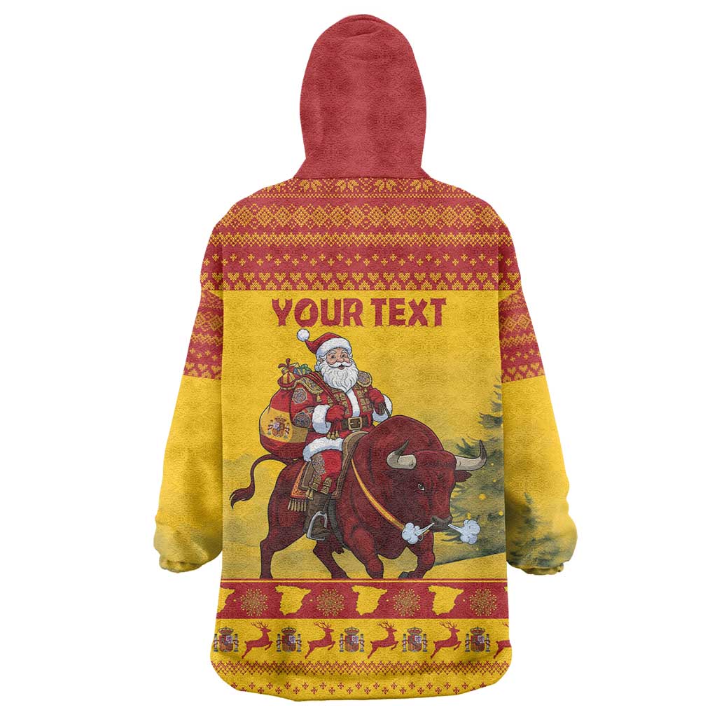 Personalized Spain Christmas Wearable Blanket Hoodie Santa Riding Red Bull Feliz Navidad - Wonder Print Shop