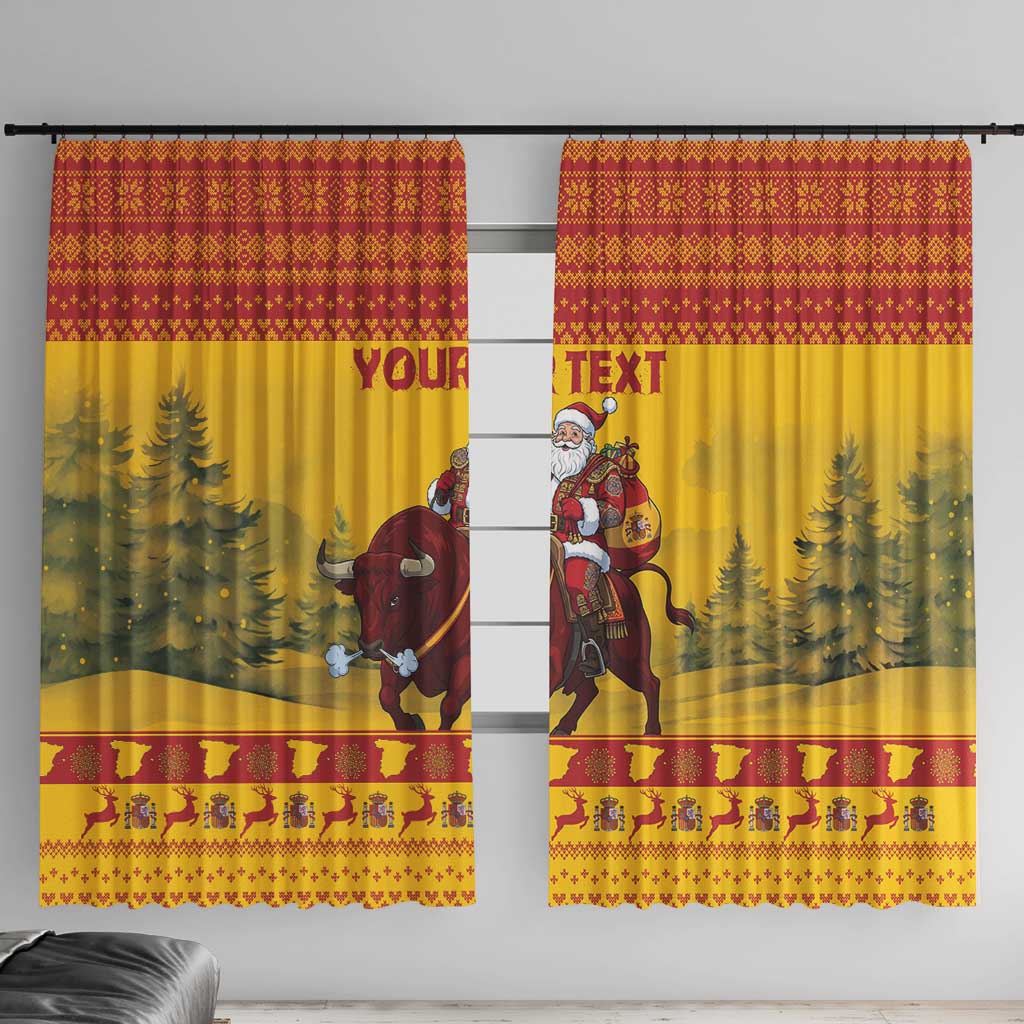 Personalized Spain Christmas Window Curtain Santa Riding Red Bull Feliz Navidad - Wonder Print Shop
