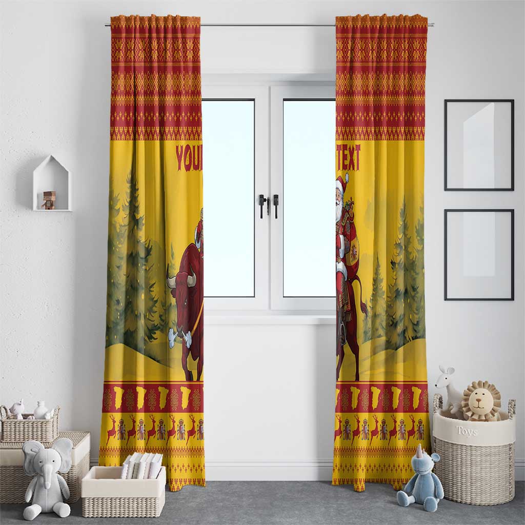 Personalized Spain Christmas Window Curtain Santa Riding Red Bull Feliz Navidad - Wonder Print Shop