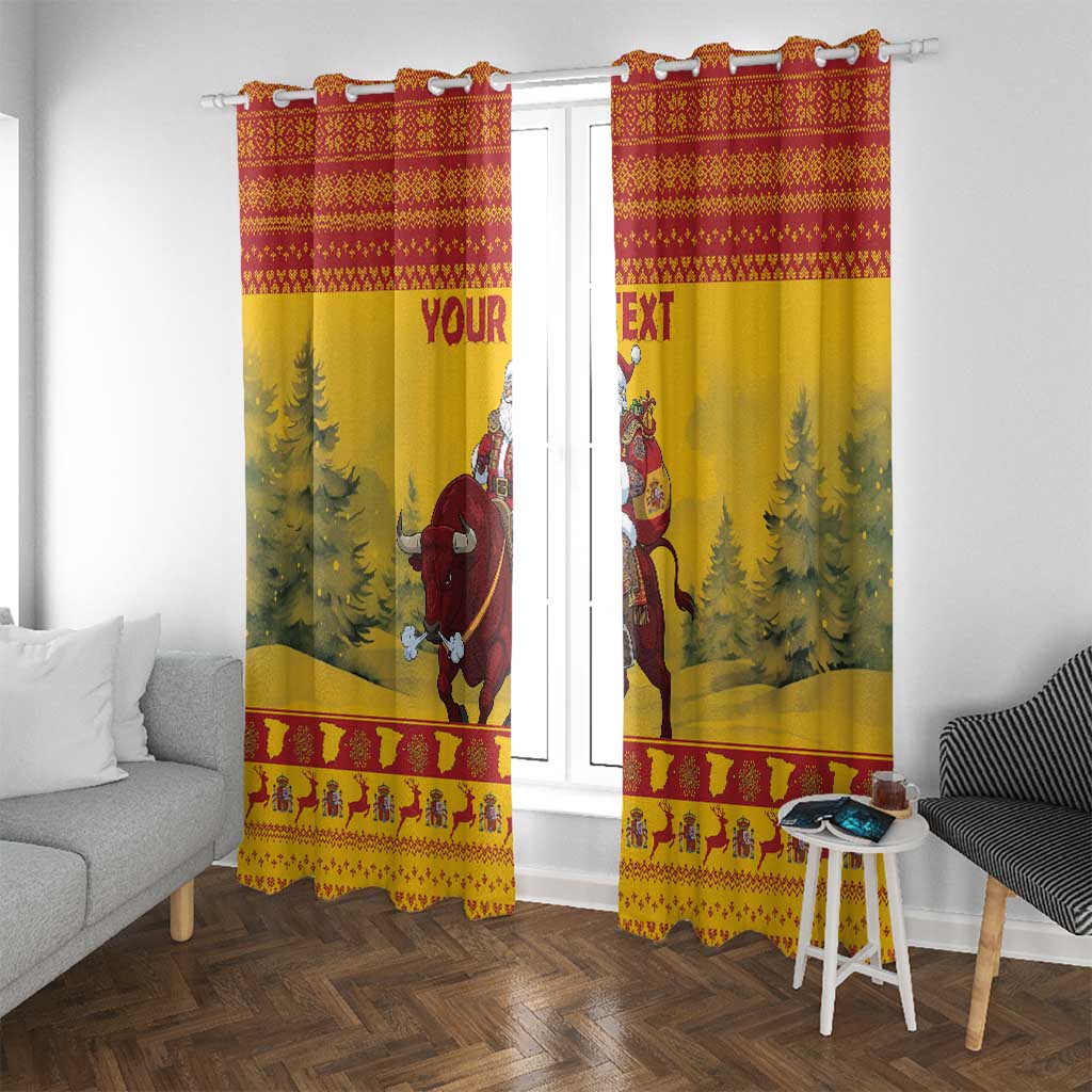 Personalized Spain Christmas Window Curtain Santa Riding Red Bull Feliz Navidad - Wonder Print Shop