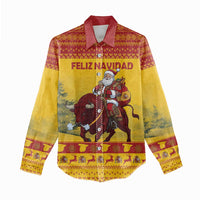 Personalized Spain Christmas Women Casual Shirt Santa Riding Red Bull Feliz Navidad - Wonder Print Shop