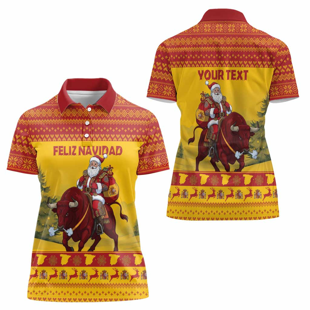 Personalized Spain Christmas Women Polo Shirt Santa Riding Red Bull Feliz Navidad - Wonder Print Shop