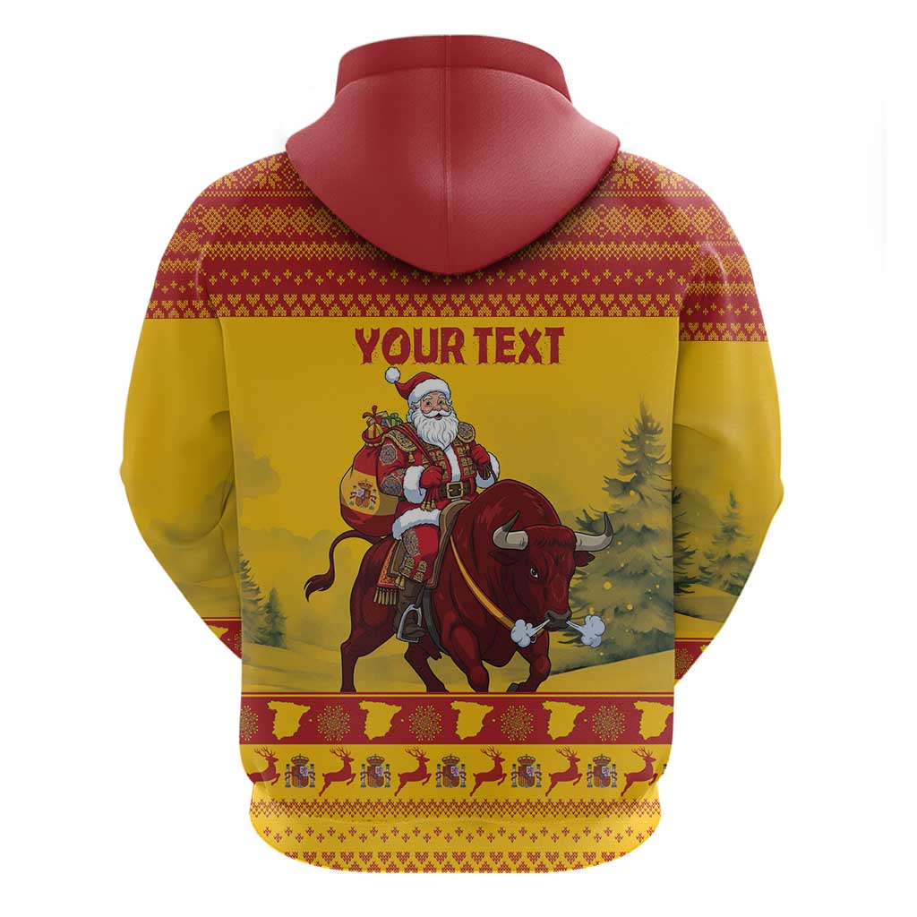 Personalized Spain Christmas Zip Hoodie Santa Riding Red Bull Feliz Navidad - Wonder Print Shop