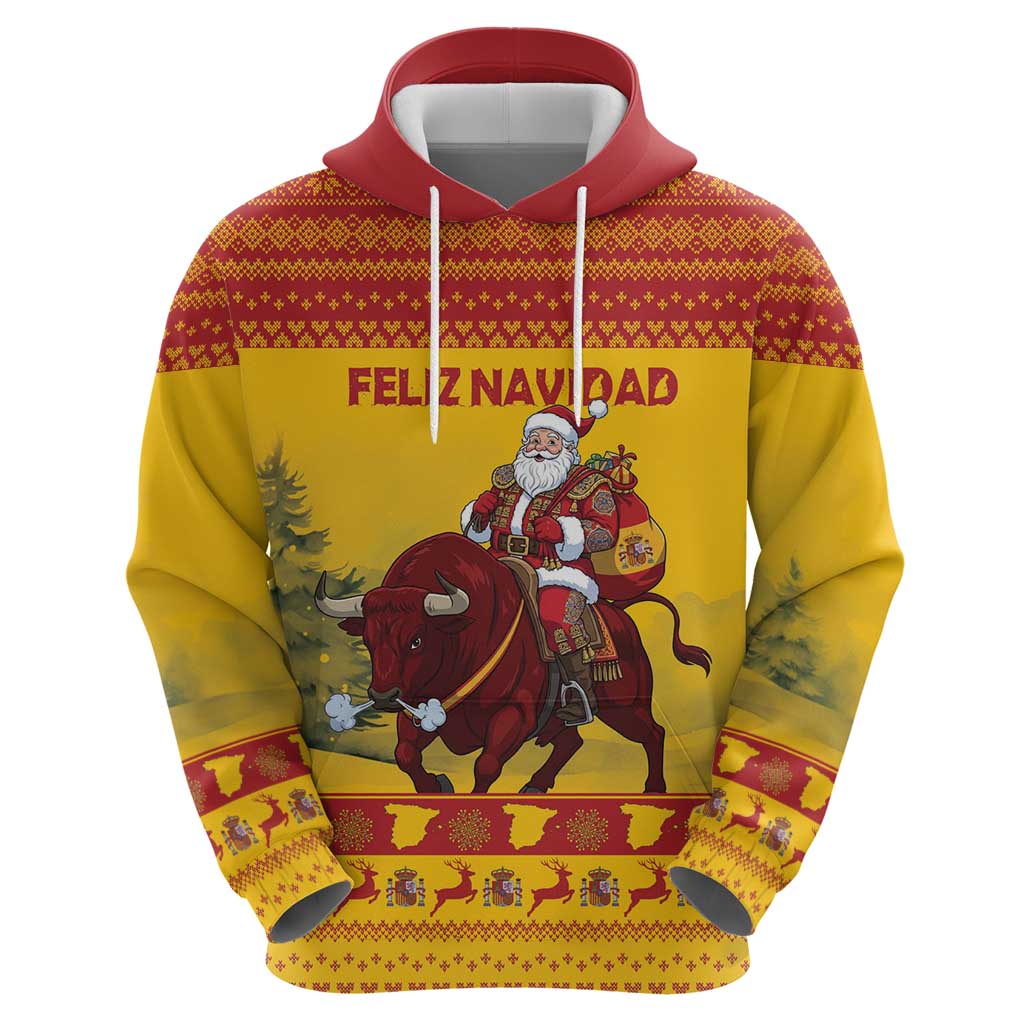 Personalized Spain Christmas Zip Hoodie Santa Riding Red Bull Feliz Navidad - Wonder Print Shop