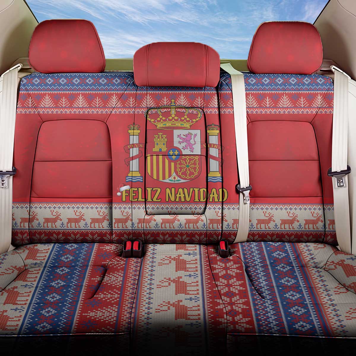 Spain Coat Of Arms Christmas Back Car Seat Cover Feliz Navidad - Wonder Print Shop