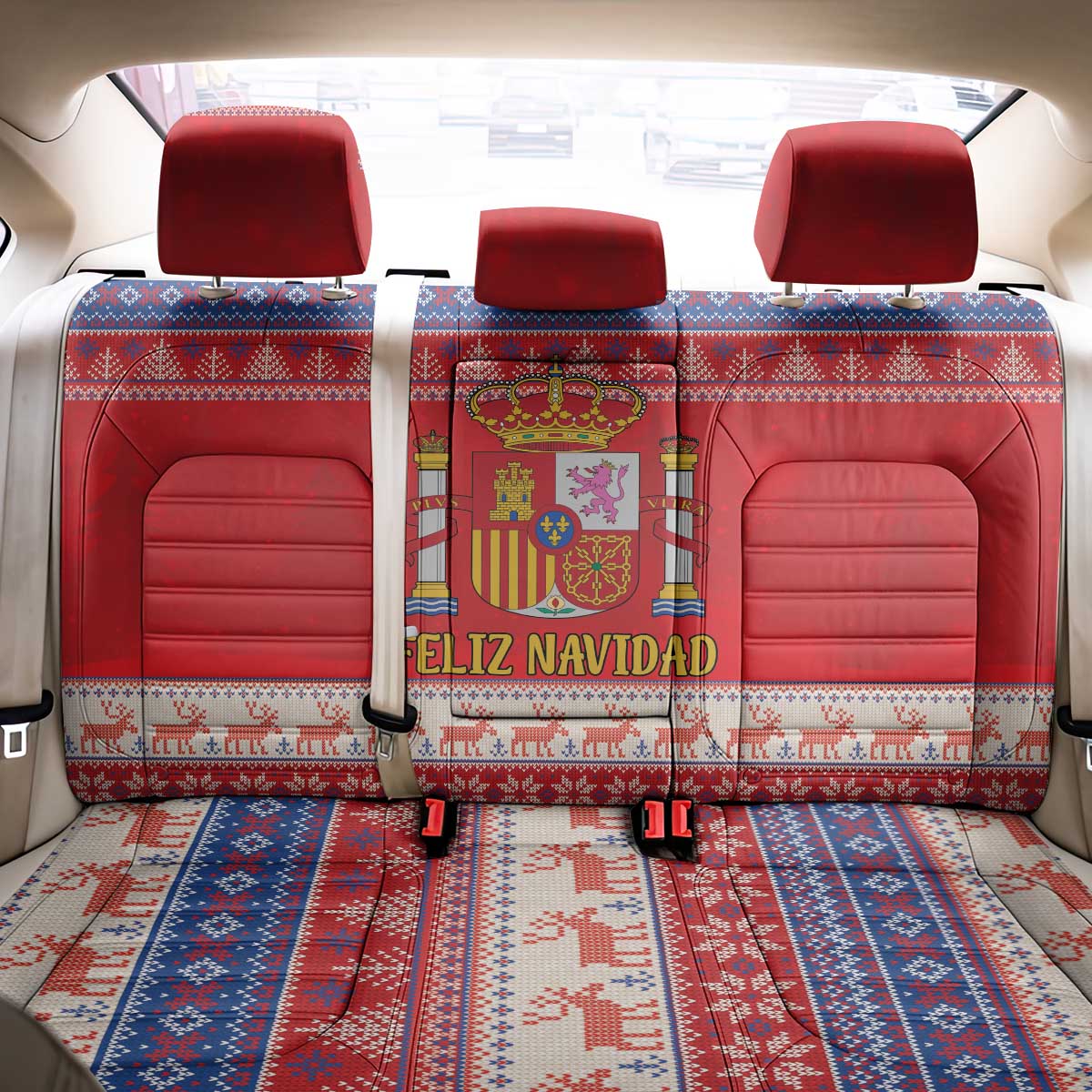 Spain Coat Of Arms Christmas Back Car Seat Cover Feliz Navidad - Wonder Print Shop
