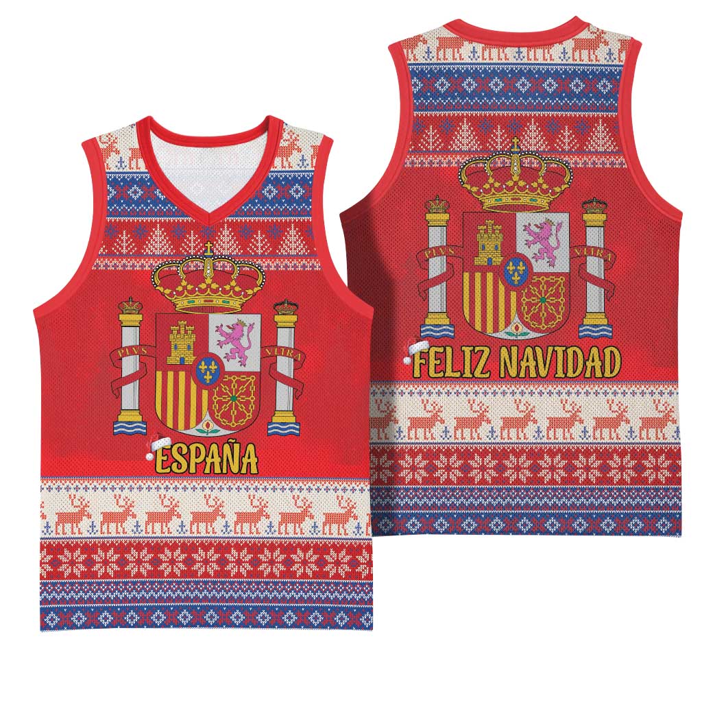 Spain Coat Of Arms Christmas Basketball Jersey Feliz Navidad - Wonder Print Shop