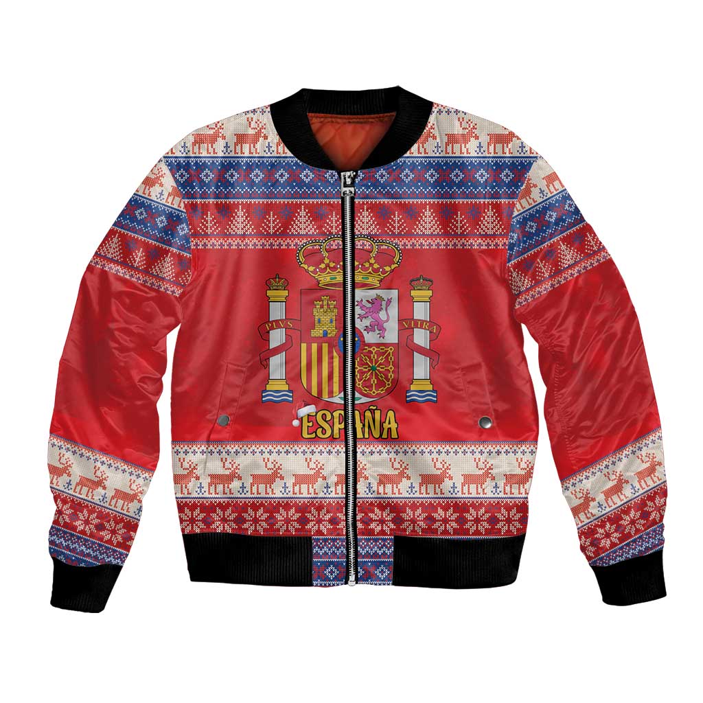 Spain Coat Of Arms Christmas Bomber Jacket Feliz Navidad - Wonder Print Shop