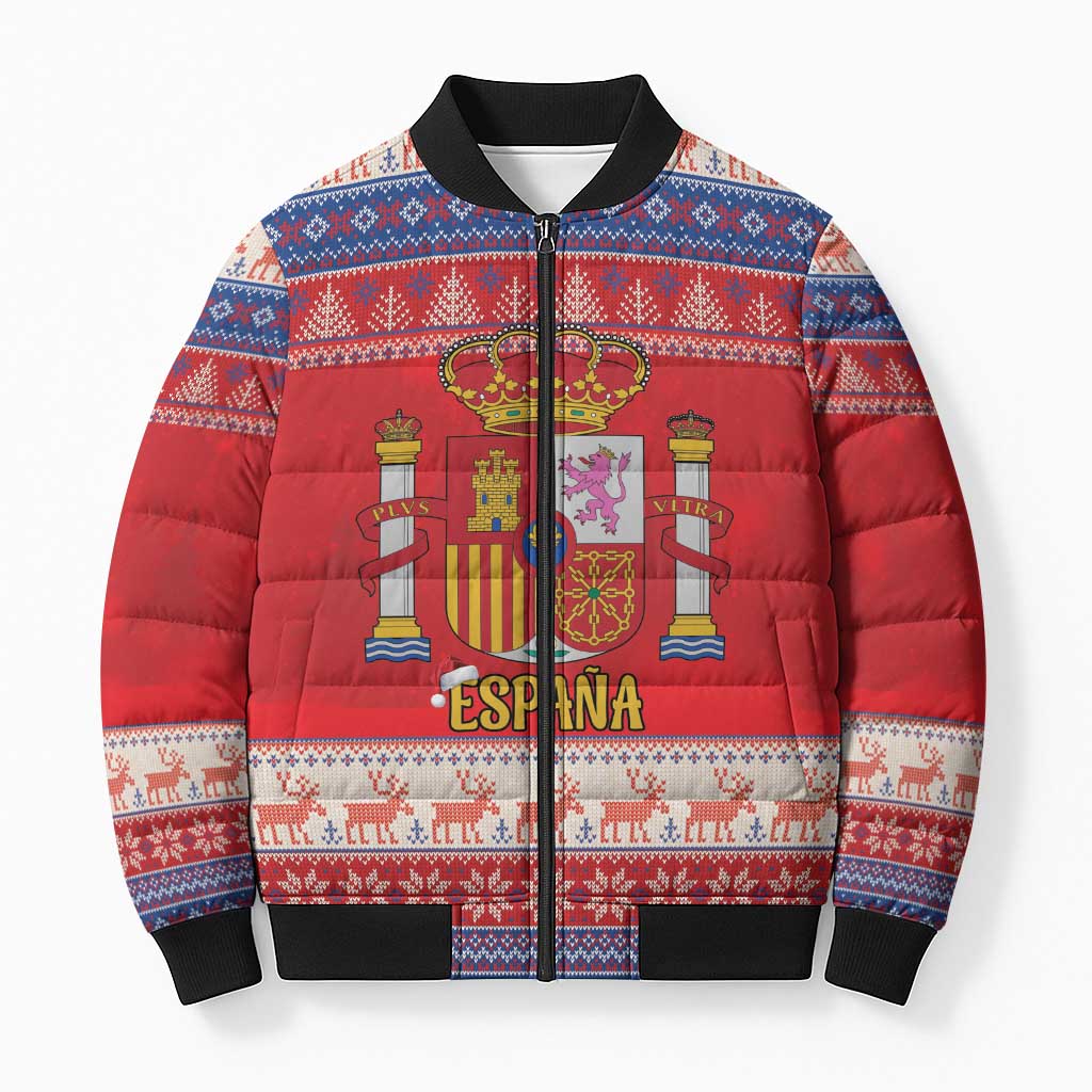 Spain Coat Of Arms Christmas Bomber Puffer Jacket Feliz Navidad - Wonder Print Shop