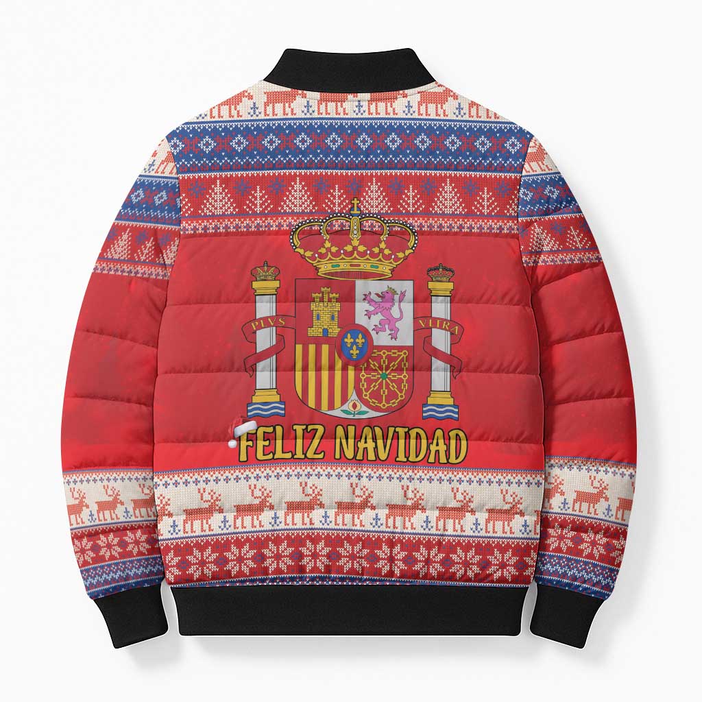 Spain Coat Of Arms Christmas Bomber Puffer Jacket Feliz Navidad - Wonder Print Shop