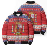 Spain Coat Of Arms Christmas Bomber Puffer Jacket Feliz Navidad - Wonder Print Shop