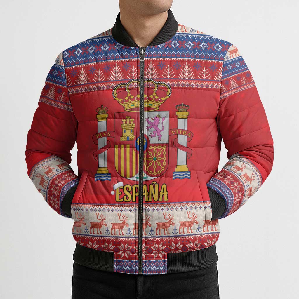 Spain Coat Of Arms Christmas Bomber Puffer Jacket Feliz Navidad - Wonder Print Shop