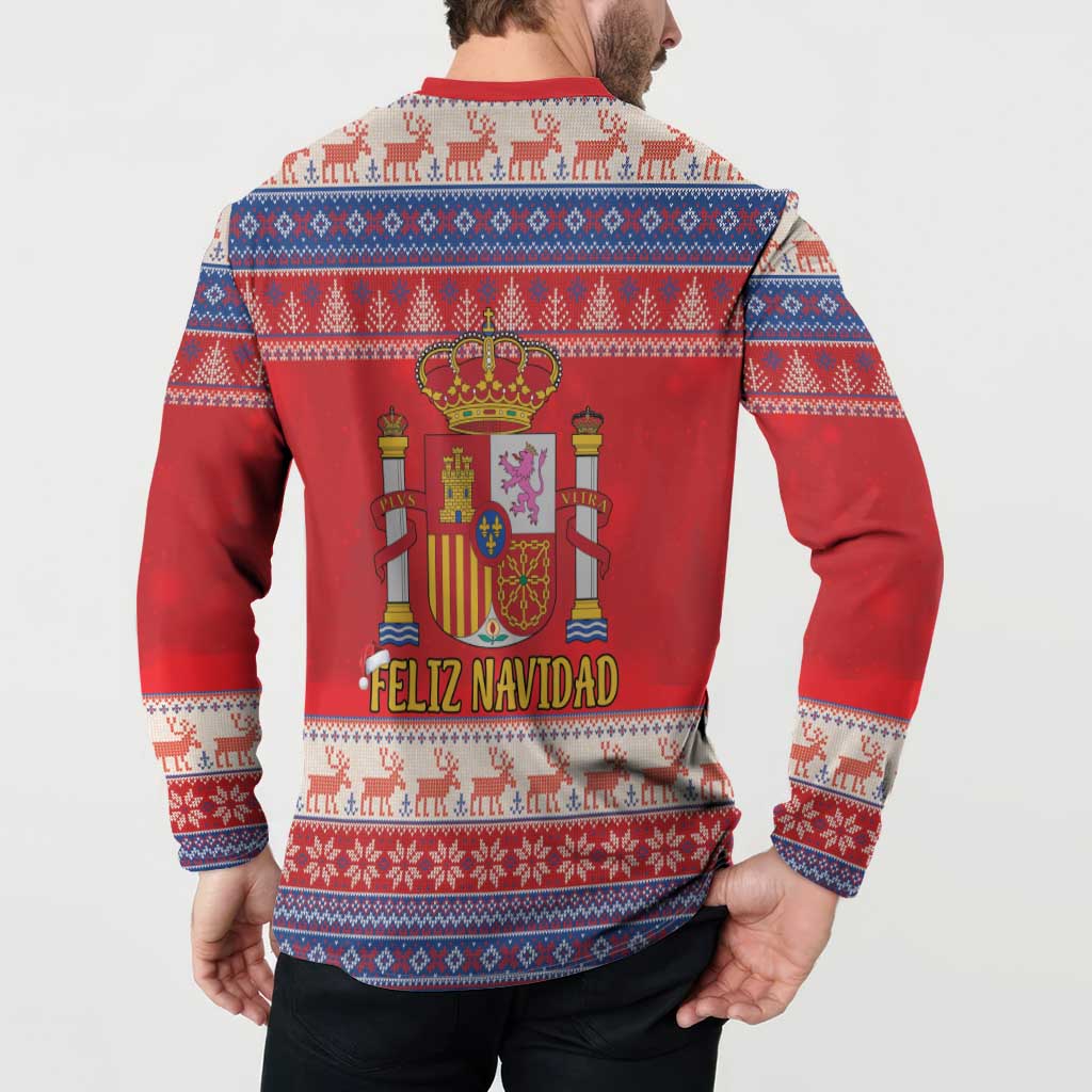 Spain Coat Of Arms Christmas Button Sweatshirt Feliz Navidad - Wonder Print Shop
