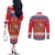 Spain Coat Of Arms Christmas Couples Matching Off The Shoulder Long Sleeve Dress and Long Sleeve Button Shirt Feliz Navidad - Wonder Print Shop