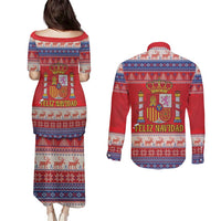 Spain Coat Of Arms Christmas Couples Matching Puletasi and Long Sleeve Button Shirt Feliz Navidad - Wonder Print Shop