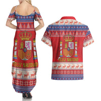 Spain Coat Of Arms Christmas Couples Matching Summer Maxi Dress and Hawaiian Shirt Feliz Navidad - Wonder Print Shop