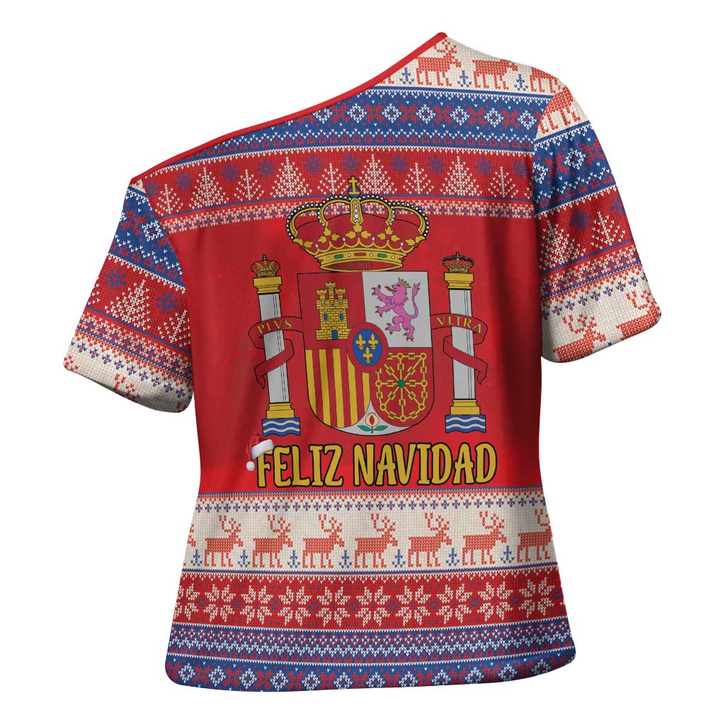 Spain Coat Of Arms Christmas Cross Shoulder Shirt Feliz Navidad - Wonder Print Shop