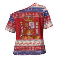 Spain Coat Of Arms Christmas Cross Shoulder Shirt Feliz Navidad - Wonder Print Shop