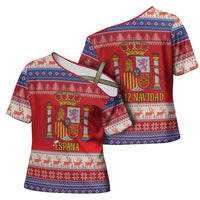 Spain Coat Of Arms Christmas Cross Shoulder Shirt Feliz Navidad - Wonder Print Shop
