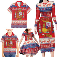 Spain Coat Of Arms Christmas Family Matching Long Sleeve Bodycon Dress and Hawaiian Shirt Feliz Navidad - Wonder Print Shop