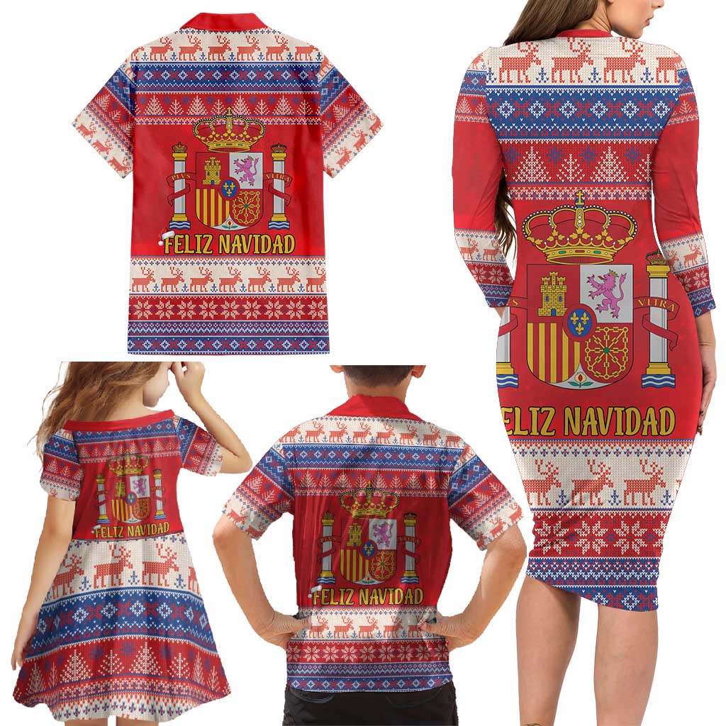 Spain Coat Of Arms Christmas Family Matching Long Sleeve Bodycon Dress and Hawaiian Shirt Feliz Navidad - Wonder Print Shop