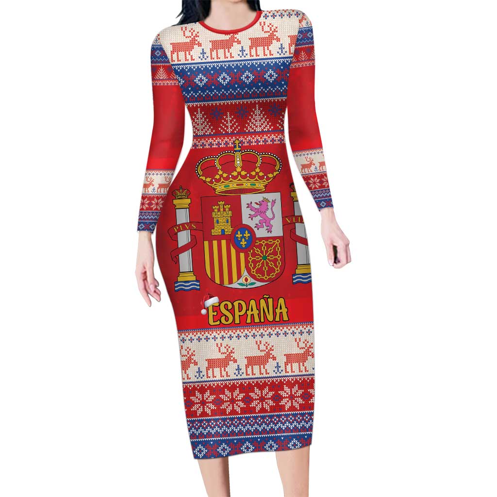 Spain Coat Of Arms Christmas Family Matching Long Sleeve Bodycon Dress and Hawaiian Shirt Feliz Navidad - Wonder Print Shop