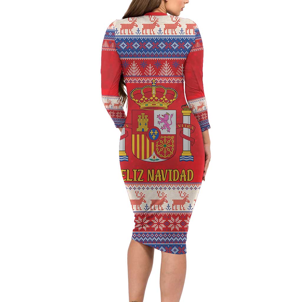 Spain Coat Of Arms Christmas Family Matching Long Sleeve Bodycon Dress and Hawaiian Shirt Feliz Navidad - Wonder Print Shop