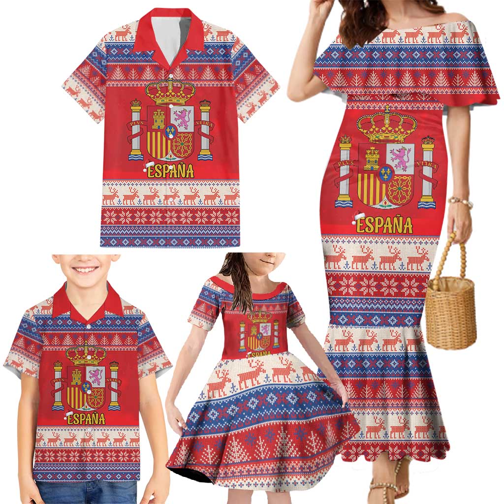 Spain Coat Of Arms Christmas Family Matching Mermaid Dress and Hawaiian Shirt Feliz Navidad - Wonder Print Shop