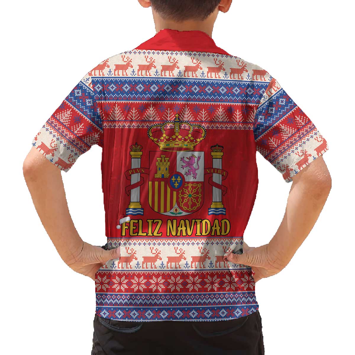 Spain Coat Of Arms Christmas Family Matching Off The Shoulder Long Sleeve Dress and Hawaiian Shirt Feliz Navidad - Wonder Print Shop