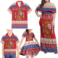 Spain Coat Of Arms Christmas Family Matching Off Shoulder Maxi Dress and Hawaiian Shirt Feliz Navidad - Wonder Print Shop